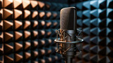 Professional microphone in a sound recording studio