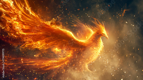 A magnificent stylized phoenix bird. Rebirth concept and symbol. #714099715