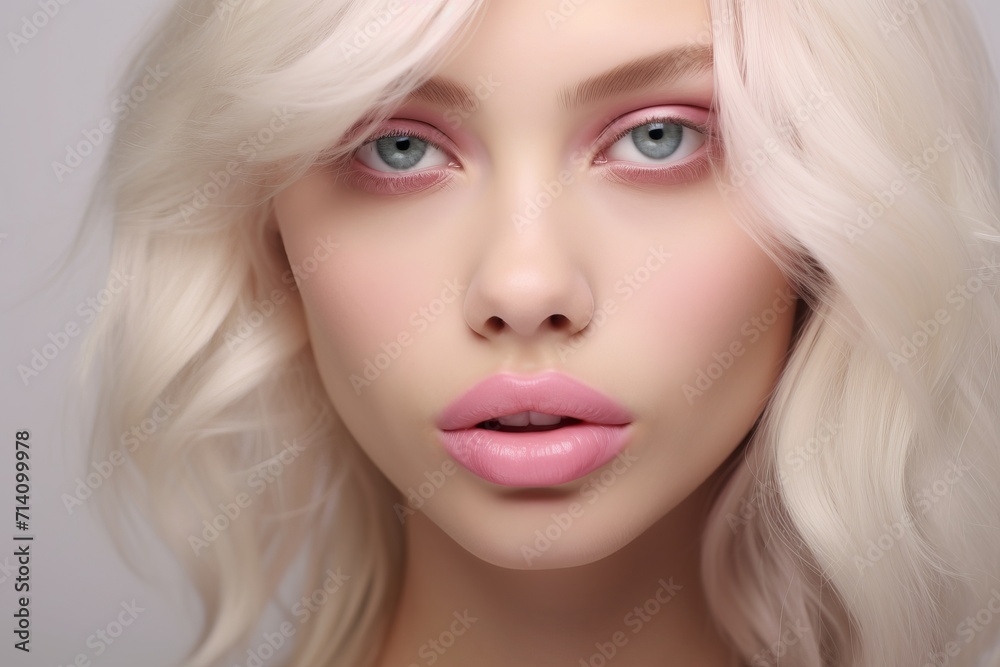 Close up portrait of young blond woman's face with with gentle makeup Close up portrait of young blond woman's face with with gentle makeup