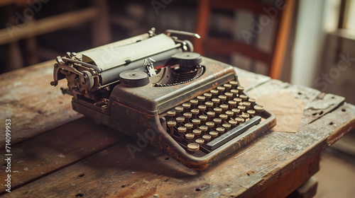Vintage typewriter on an old wooden table © Adrian Grosu
