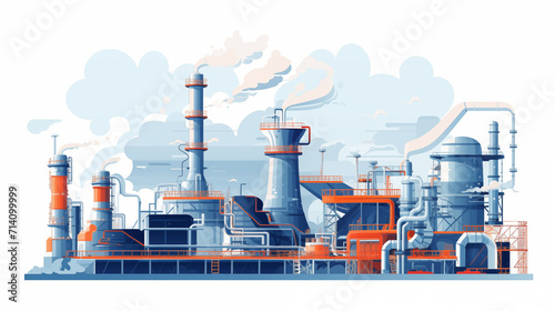Nuclear power generation plant Factory concept, highly polluting factory with smoke tower and gas pipeline. photo