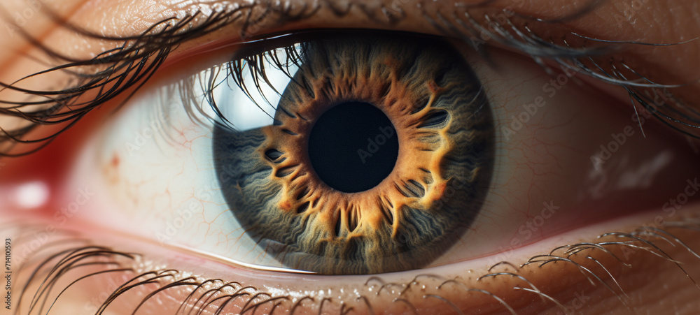 Women's eyes yellow color, macro, detail photo, generative ai