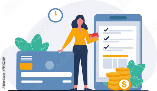 Web & app ui/ux vector design, a woman presenting app page , tasks accomplished & succes