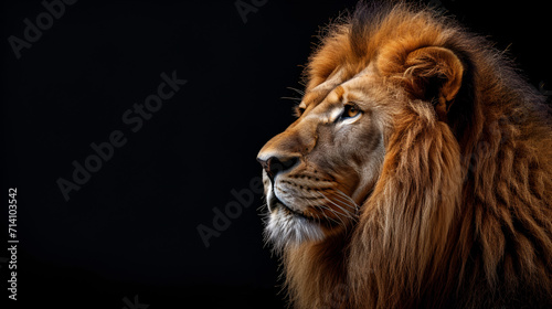 Lion On Isolated Black Background, World Animals Day, International Wildlife Day, Jungle Day, National Animals, Jungle life, Generative Ai © najmah