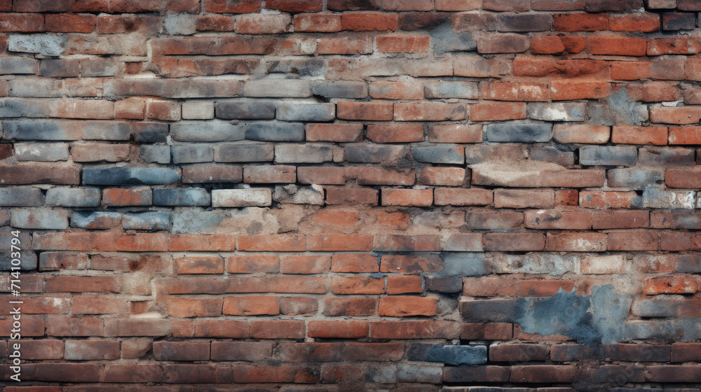 Obraz premium Brick wall background, discolored grunge texture or pattern for design, backdrop. Generative ai
