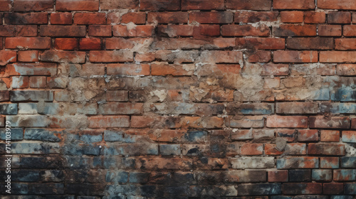Brick wall background, dusty colorful grunge texture or pattern for design. Generative ai