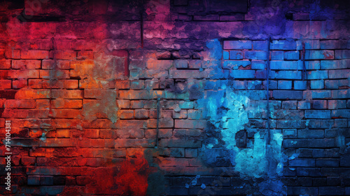 Brick wall background, electric colorful grunge texture or pattern for design. Generative ai