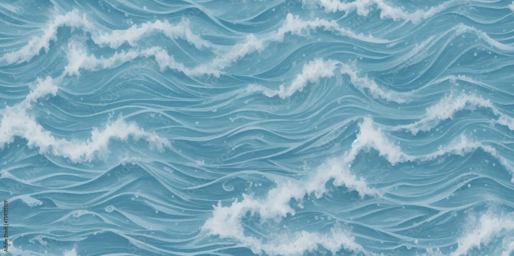 Fototapeta premium Seamless wave water ocean soft blue curve line background. Vector sea, wave, water background.