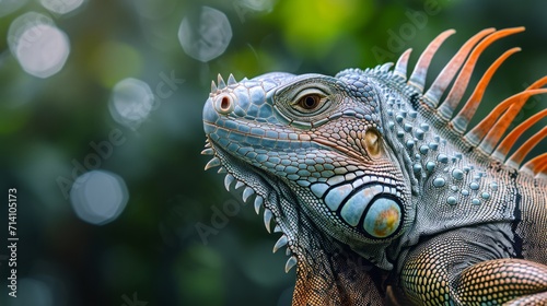 A close-up photo of an iguana. Macro portrait of an iguana.