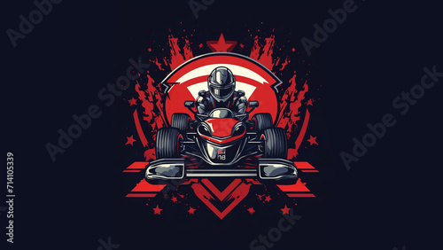 Foto logo, go kart team called Team BoxBox, crossed pistons, chequered flag, old styl