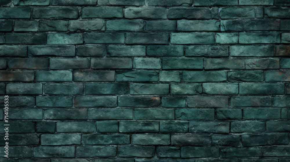 Brick wall background, hunter green grunge texture or pattern for design, backdrop. Generative ai