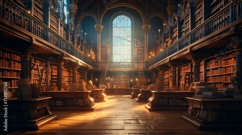 "A captivating library scene with rows of books meticulously rendered in 8k resolution presenting a haven for readers and knowledge seekers."
