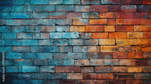 Brick wall background, loud colorful grunge texture or pattern for design. Generative ai