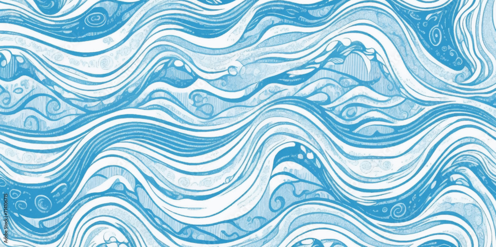 Abstract vector ocean wave soft blue and white background. Seamless pattern with blue waves.