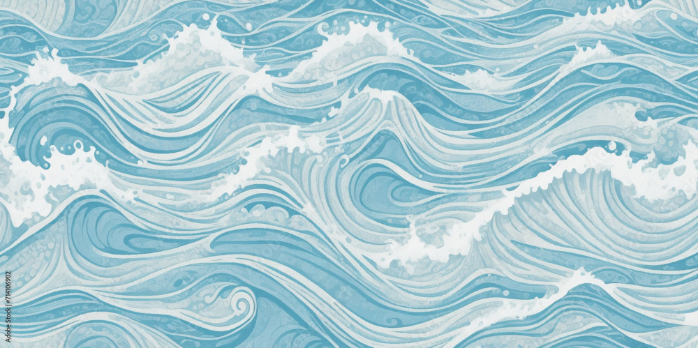Abstract vector ocean wave soft blue and white background. Seamless pattern with blue waves.