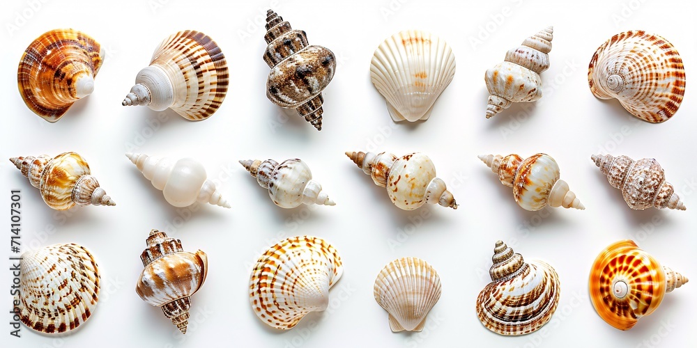 High-resolution image of seashells against a white backdrop. High-resolution image of seashells against a white backdrop.