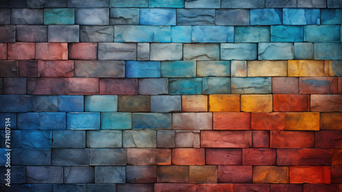 Brick wall background  vibrant colorful grunge texture or pattern for design. Generative ai