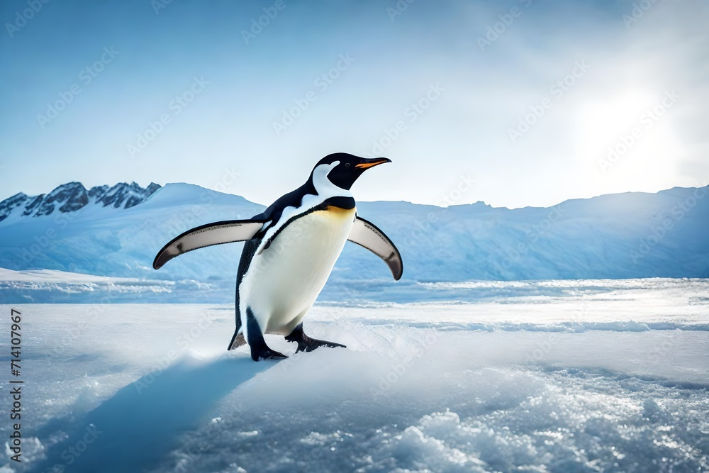 Fototapeta premium Emperor penguin in polar regions in winter.