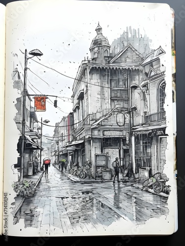 Urban city watercolor art
