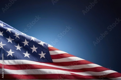 Patriotic Illumination of American Flags Defocused Blue Bokeh background with empty space for text 4th of July 
