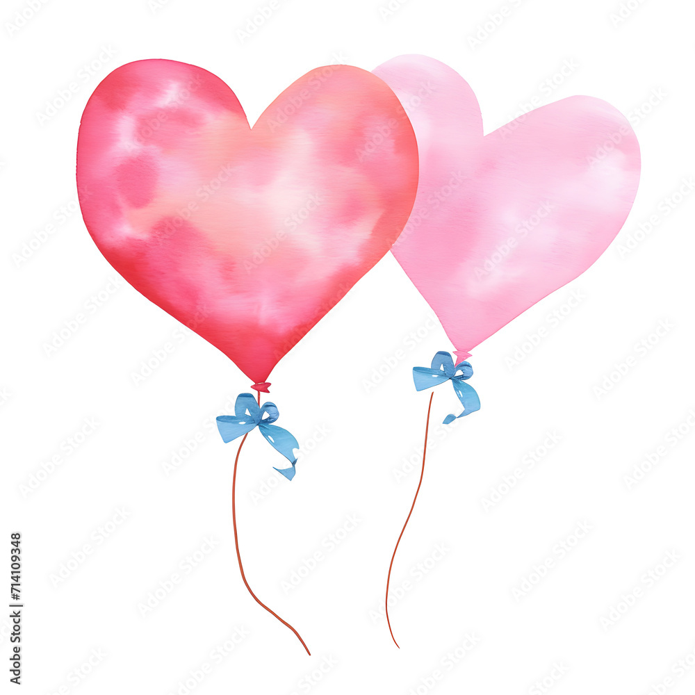 Watercolor painting of heart shaped balloons