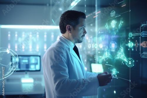 Doctor connecting medicine, technology, and healthcare