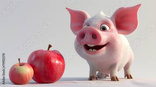 pig in a field of apple, pig eat apple, pig and apple, animal and fruit