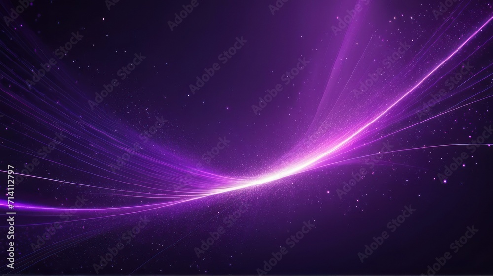 Obraz premium Abstract bright purple background pattern of flying lines of dots and glowing circles of futuristic digital energy magical bright particles, generative, AI