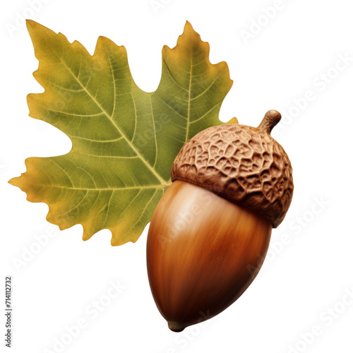 Acorns and oak leaves isolated on transparent background PNG