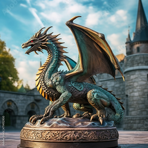 dragon statue on a pedestal large © Bill
