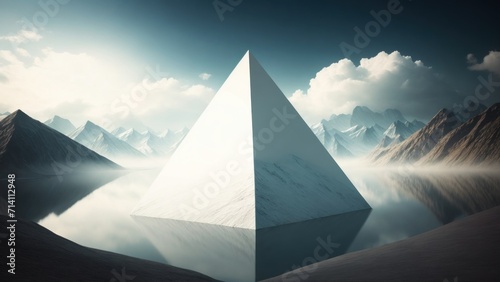 Surreal landscape with a white triangle, generative, AI