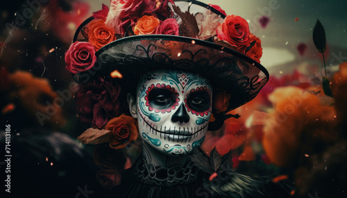Catrina in flower hat and makeup