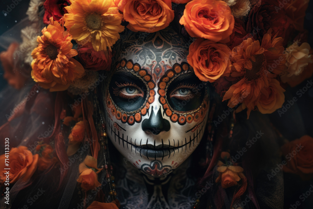 Catrina with dead make up and flower hat Catrina with dead make up and flower hat