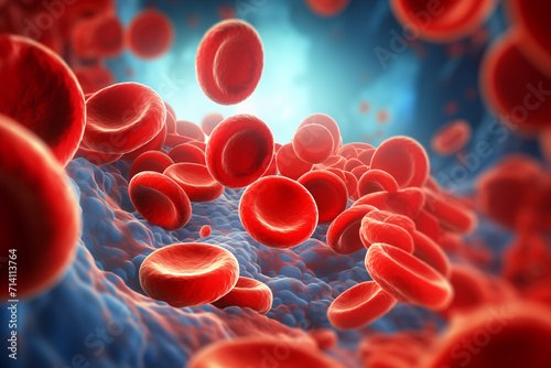 Abstract background of artery inside red blood hemoglobin molecule. Major blood cells erythrocytes.