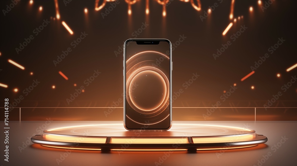 Fototapeta premium A smartphone display on a stage podium. 