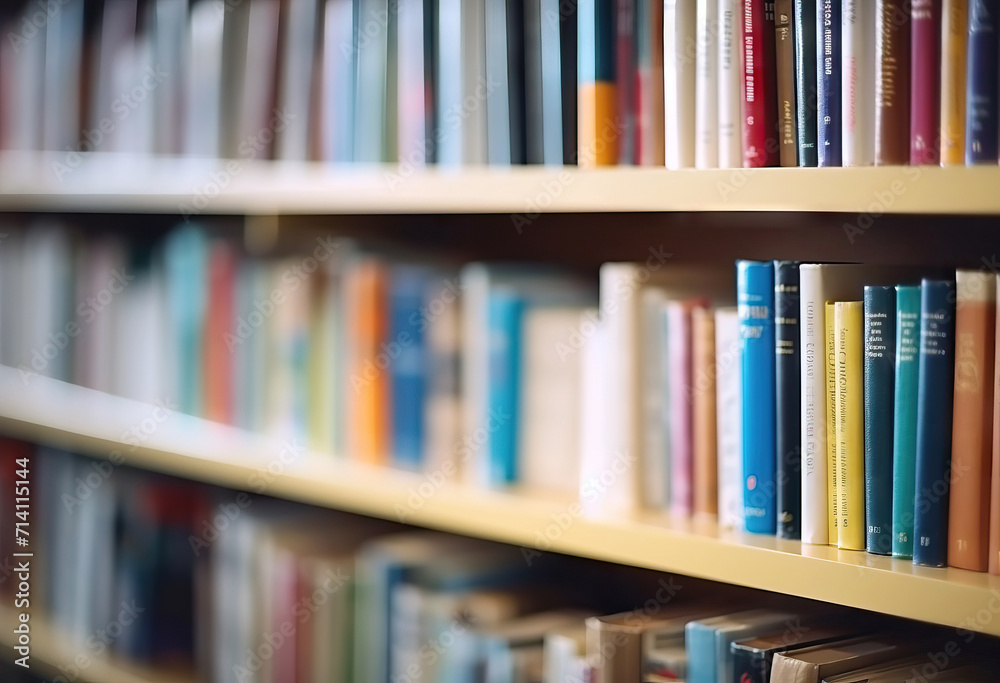 blurred colorful Array of Books on Library Shelves blurred colorful Array of Books on Library Shelves