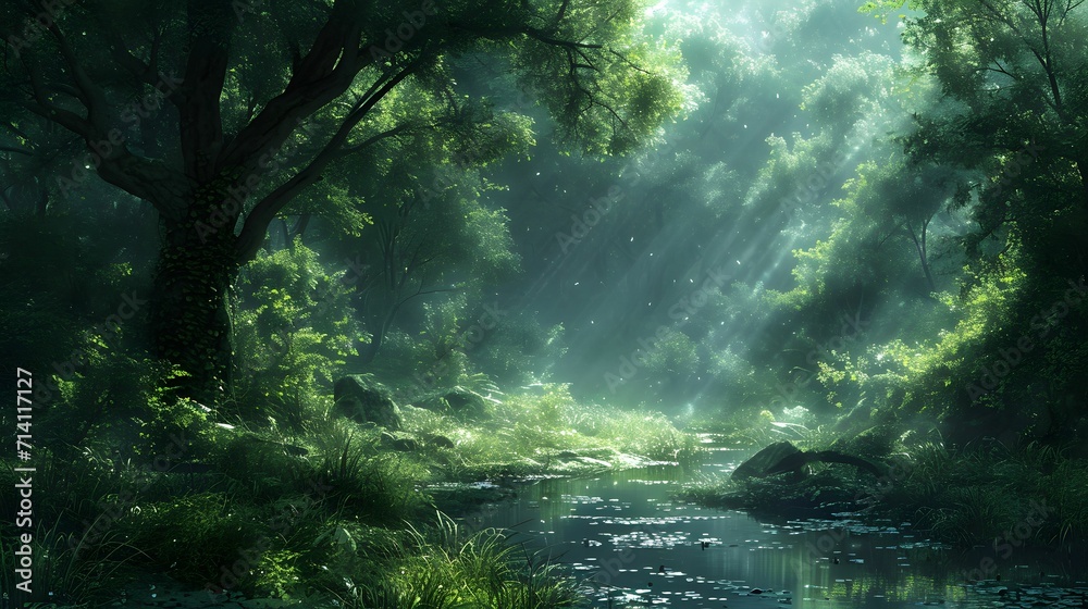 Whispering Secrets - Captivating Digital Painting of a Hidden Forest Haven