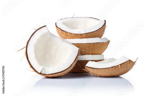 Coconut slices, white isolated background