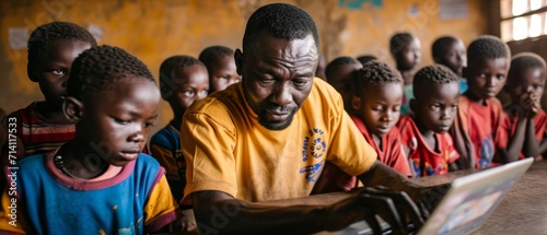 Teacher Conducting a Computer Class in Africa