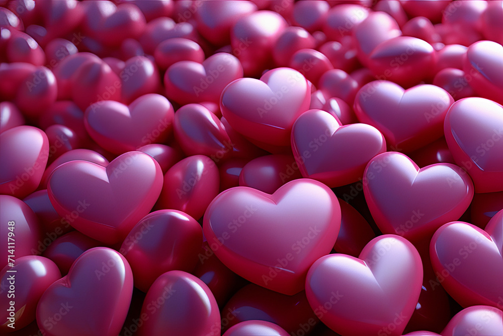 Valentine's day love hearts 3d pink hearts background, love overloaded.