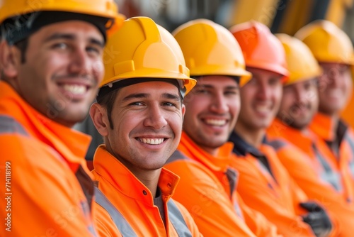 Group of Smiling Construction Workers Wearing Uniforms © Artem