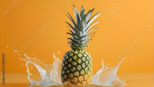 Generative ai. a pineapple with a splash of water on it  pineapple  pineapples  professional fruit photography  photoshoot  transparent background  beautiful wallpaper  tropical fruit