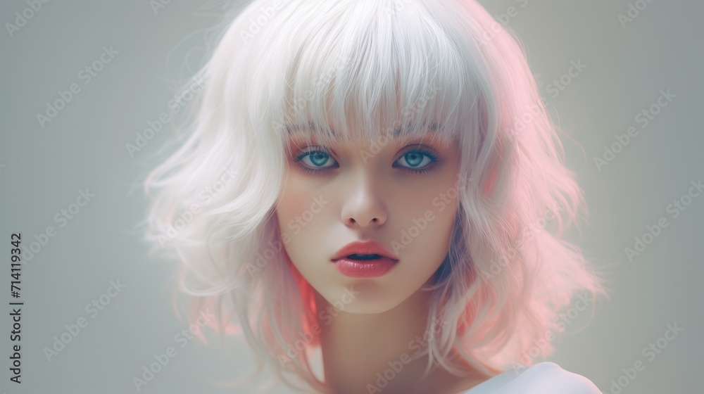 Portrait of a beautiful girl with pink hair. 3d rendering Generative AI