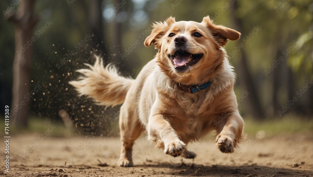 A happy dog running funny feeling