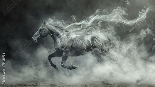Horse running made of smoke made with Ai generative technology © Jixster