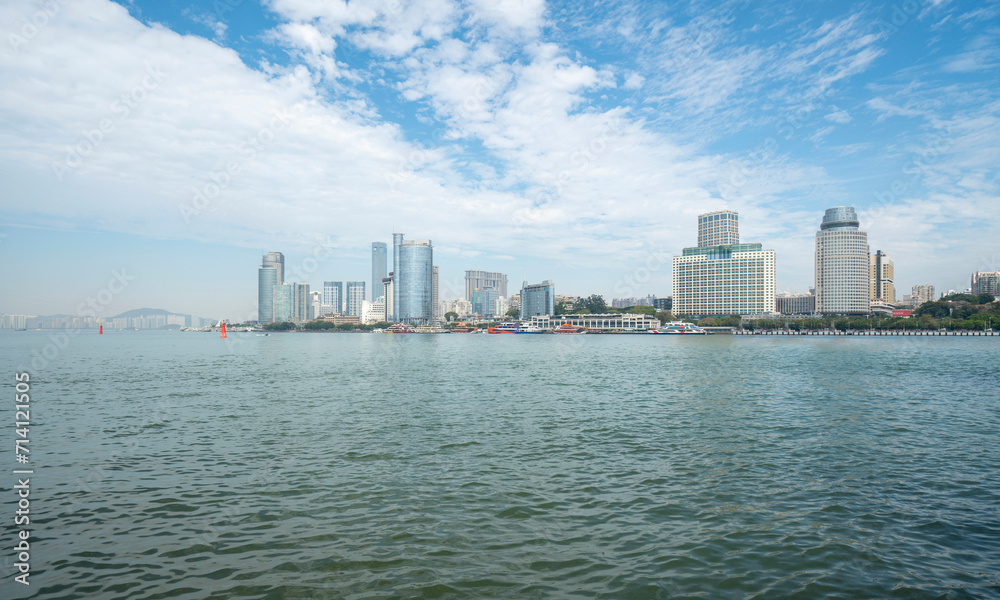 Cruise Terminal and Urban Skyline in Xiamen, China Cruise Terminal and Urban Skyline in Xiamen, China