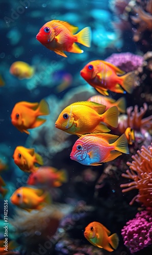 VIbrant tropical mesmerizing fish in aquarium. AI generated image