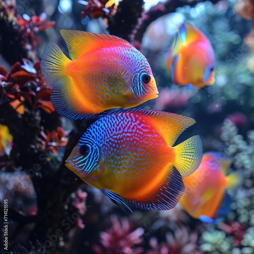 VIbrant colorful mesmerizing fish in aquarium. AI generated image
