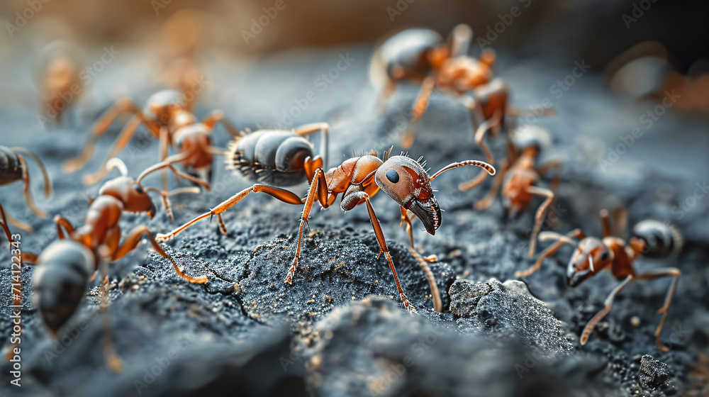 A group of ants on a textured surface. A group of ants on a textured surface.