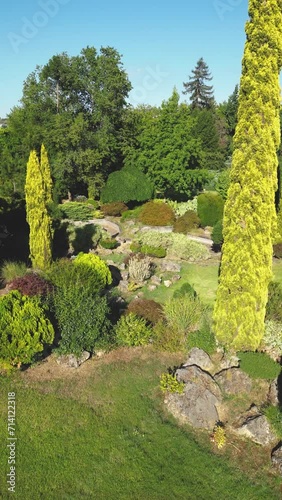 Aerial view of a botanicl garden filled with different species on sunny day. photo